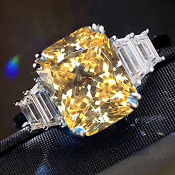 💞925 Silver Plated Iced Out CZ Yellow Crystal Wedding Ring, MARR9454 - Picture 1 of 4